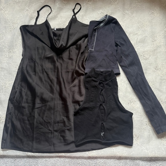 Urban Outfitters Black Satin Slip Dress and Tops Set Bundle Size Large - Picture 3 of 4
